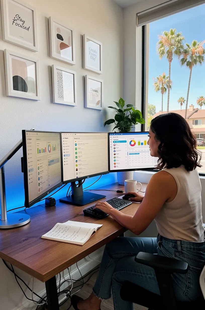 Smart garden setup with automation tools and plants.