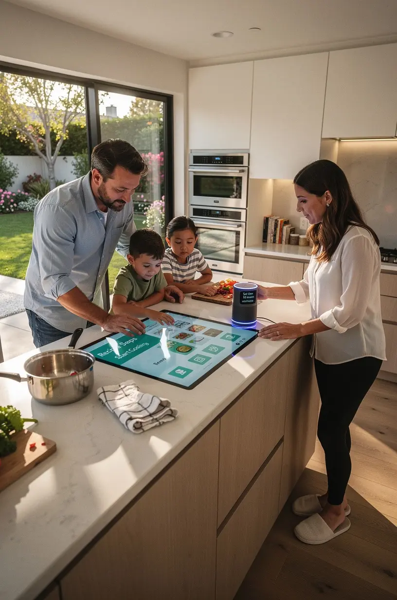 Smart home automation protocols infographic and devices